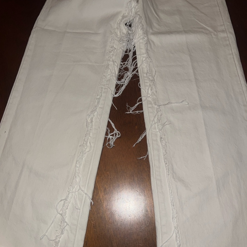 Source Unknown - Wide-Leg Frayed Jeans, Ivory - S… - image 3
